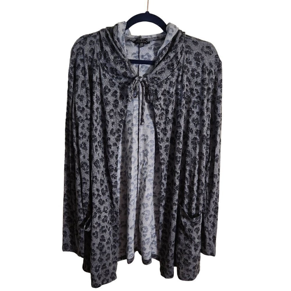 Lucky Brand NWT Gray Animal Print Hoodie Cardigan Sweater Size M